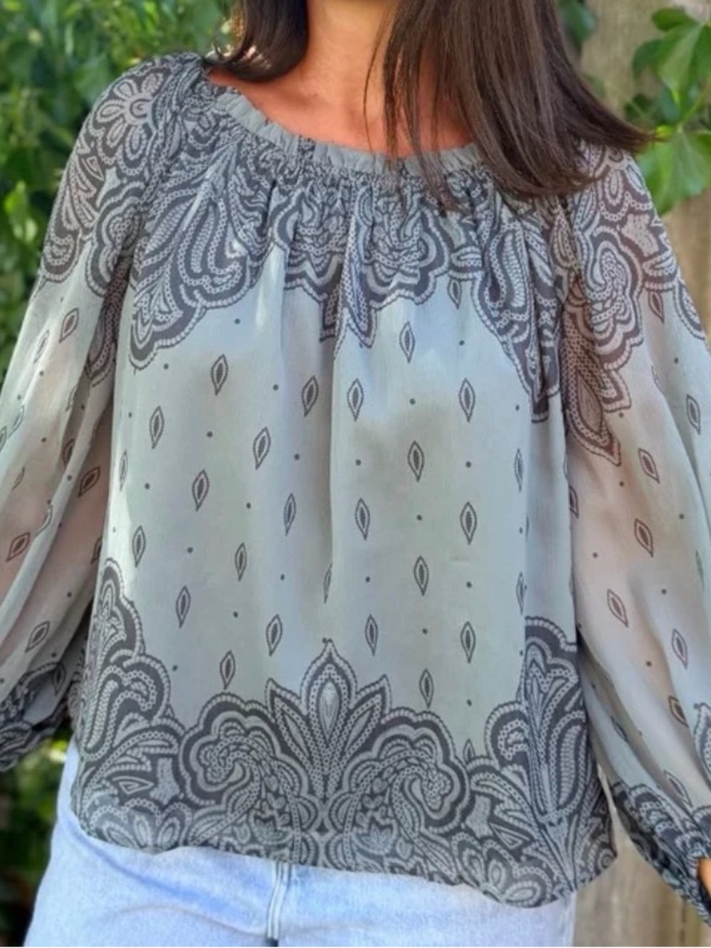 LOFT Blue Paisley Off-Shoulder Crop Top